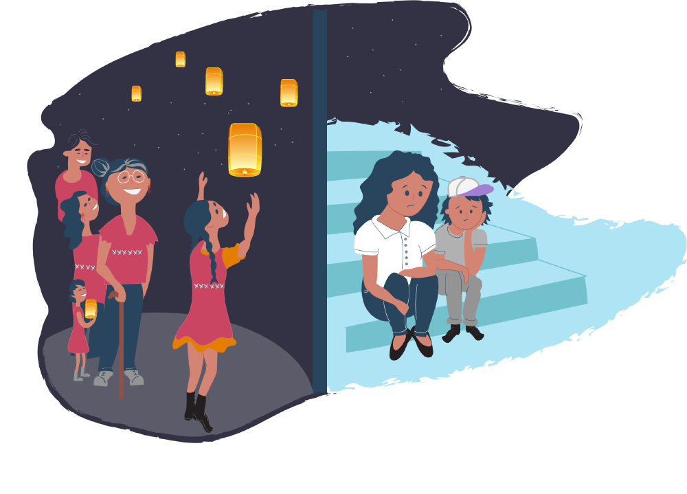 Two families - one embracing their culture, the other one looking isolated Two families - one embracing their culture, the other one looking isolated